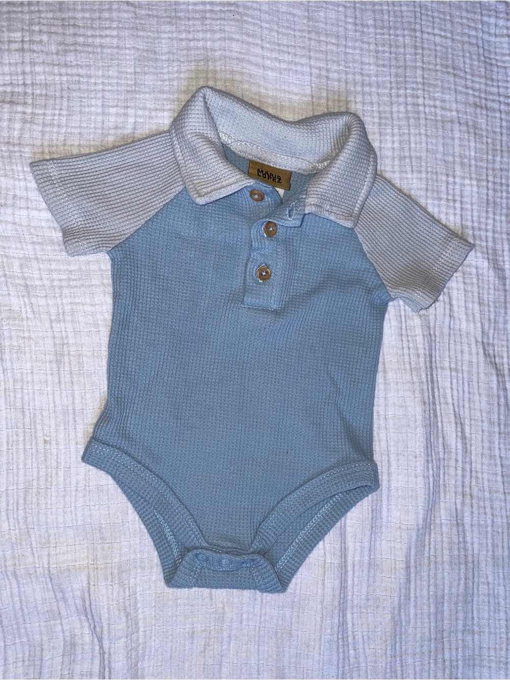Light Blue & Cream Polo-Style One-Piece Bodysuit